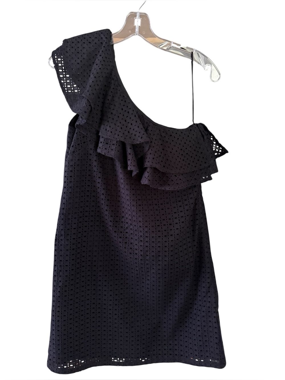 Jade Melody Tam One Shoulder Eyelet Ruffle Dress Black XS NWT Shift